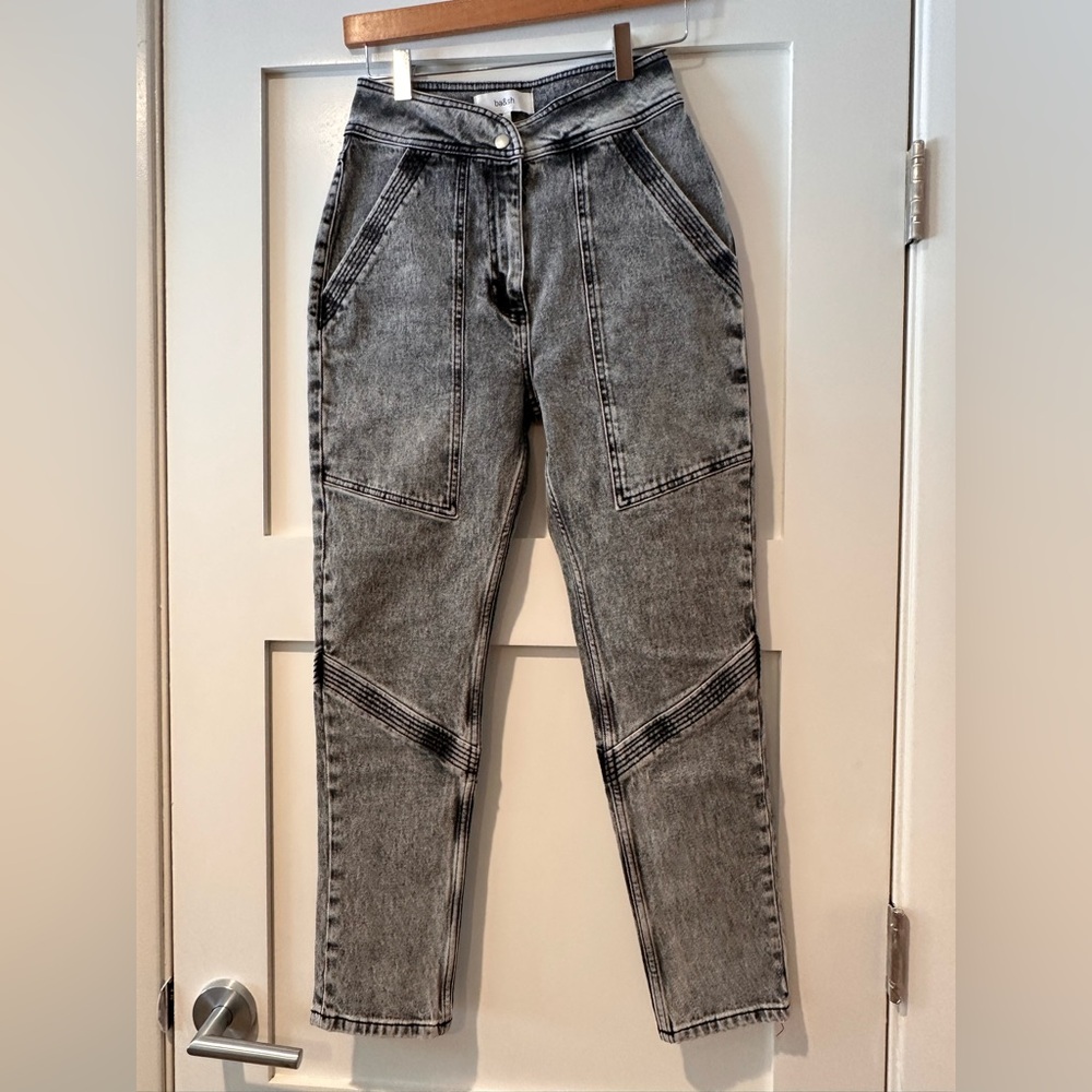 NWOT Ba&sh size 0 high rise moto jeans. Front square pockets, back pockets.